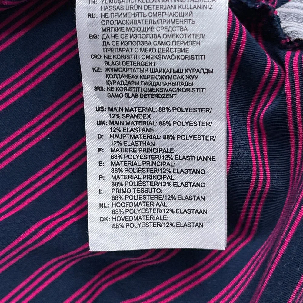 Adidas Polo Shirt Mens XL Blue Pink Stripes Golf Performance Stretch Athletic
